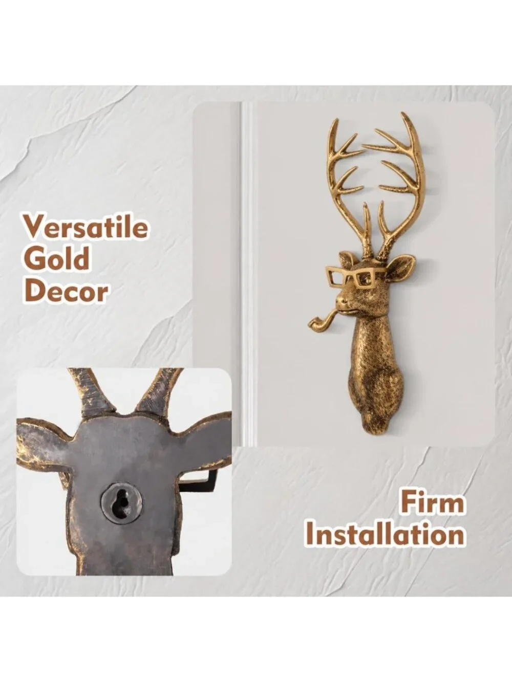Gold Deer Head Wall Sculpture Faux Taxidermy Stag Antler Mount Decor
